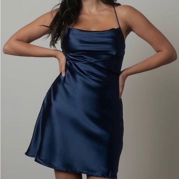 Blue Lounge Cowl Neck Mini Silk Slip
Dress💙 - Picture 2 of 4